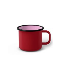 Emaille Tasse 7 cm dunkelrot, schwarzer Rand, Innenfarbe pink, (Cappuccinotasse)