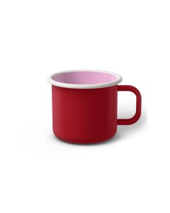 Emaille Tasse 7 cm dunkelrot, weißer Rand, Innenfarbe pink, (Cappuccinotasse)