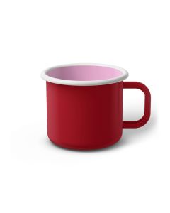 Emaille Tasse 8 cm dunkelrot, weißer Rand, Innenfarbe pink, (Klassiker)