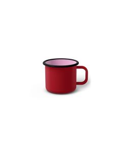 Emaille Tasse 5 cm dunkelrot, schwarzer Rand, Innenfarbe pink, (Espressotasse)