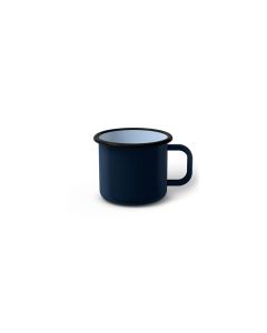 Emaille Tasse 5 cm dunkelblau, schwarzer Rand, Innenfarbe hellblau, (Espressotasse)