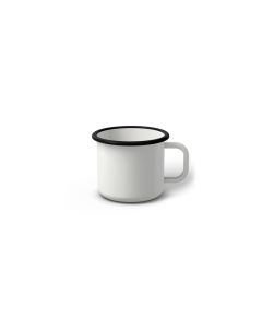 Emaille Tasse Standard 5 cm, weiß mit schwarzem Rand, (Espressotasse)