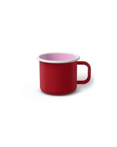 Emaille Tasse 6 cm dunkelrot, weißer Rand, Innenfarbe pink, (Kaffeetasse)
